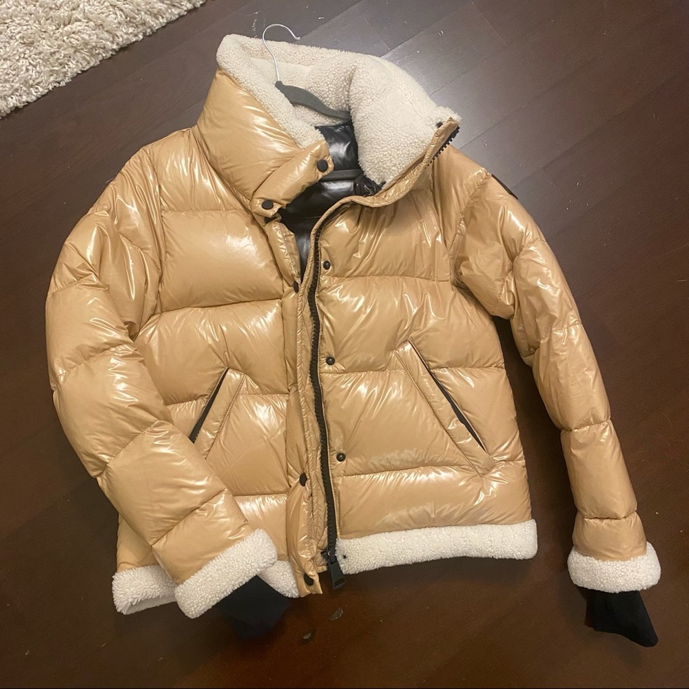 SAM. Beige Puffer Jacket with White Trim